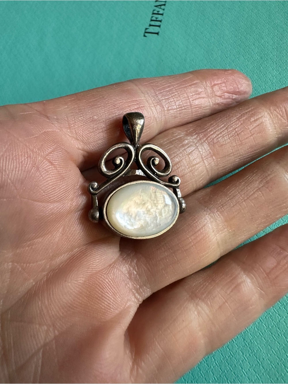 Vintage Rotating Sterling Onyx MOP Necklace Pendant